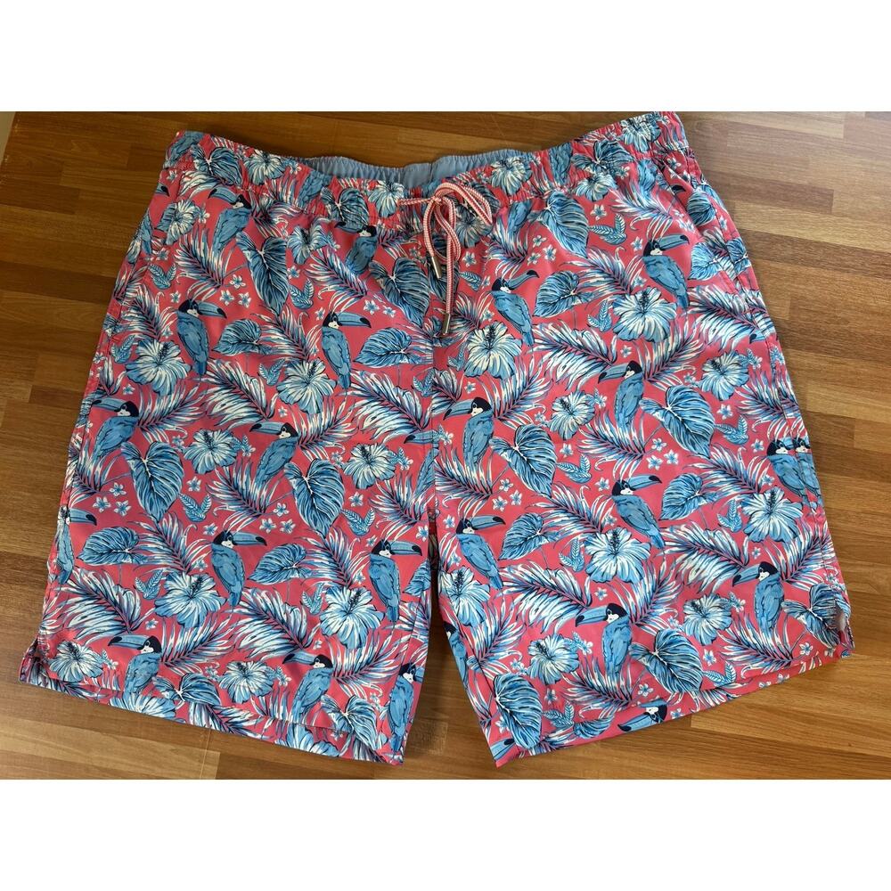 Peter Millar Seaside Collection Toucanopy Swim Trunks Men's XL Pink Blue